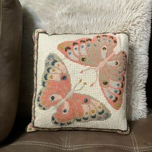 Beautiful Vintage Hand Embroidered Decorative Butterfly Throw Pillow